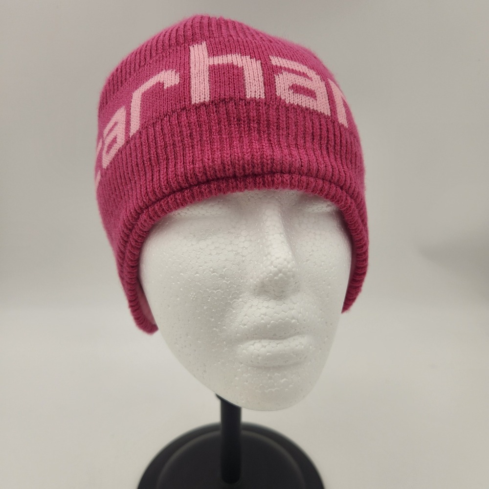 Carhartt Youth Beanie Pink Logo Knit Fleece Lined Winter Hat One Size Kids